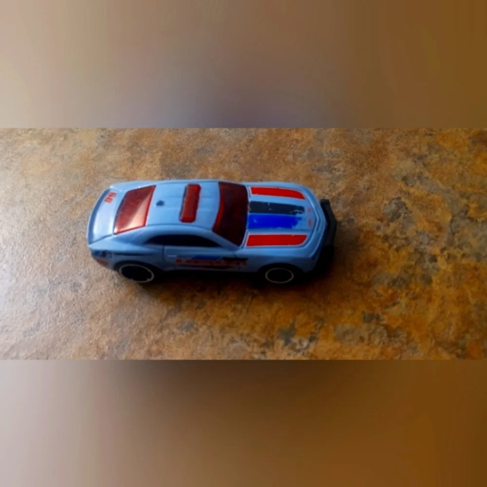 Light Blue Racing Toy Car with Red and Blue Stripes - Kids Toys